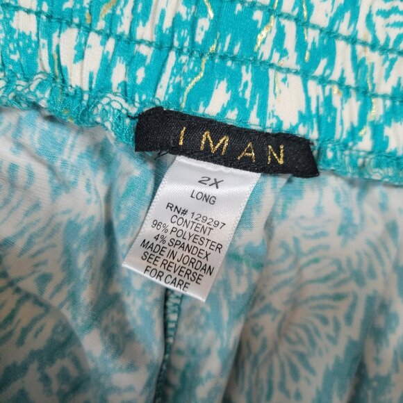 Iman Womens Pants 2X Plus Long Palazzo Pull On Blue Watercolor WAT64E - Picture 8 of 8